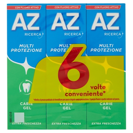 AZ Ricerca Dentifricio con Fluoro Attivo Multi Protezione Carie Gel 6x75 ml
